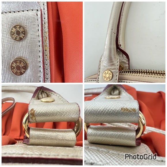 MZ WALLACE Bea Bedford Pleated Orange Nylon Gold Leather Trim Shoulder Bag Tote - Picture 15 of 16